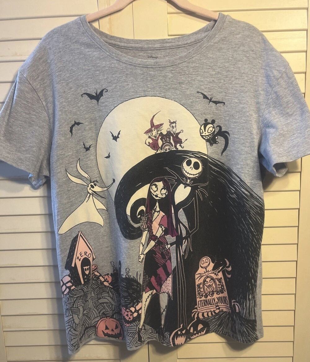 Disney Tim Burton The Nightmare Before Christmas Grey Tee Shirt Adult Size L